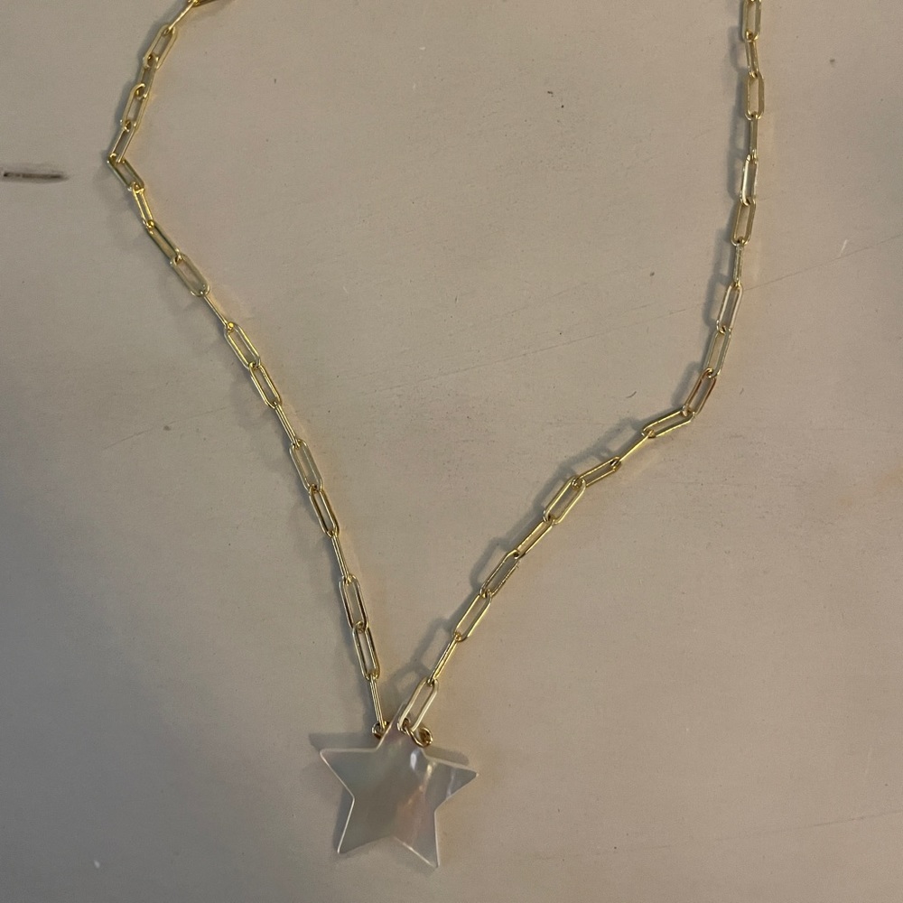 Gold Stapler Chain Necklace with Mother of Pearl Star Pendant